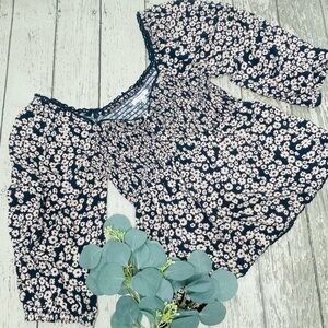 Maurices Ditsy Floral Smocked 3/4 Sleeve Top